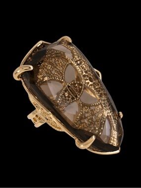 Kendra Scott Vintage Tana Gold Cocktail Ring in Smoky Quartz, Size 8
